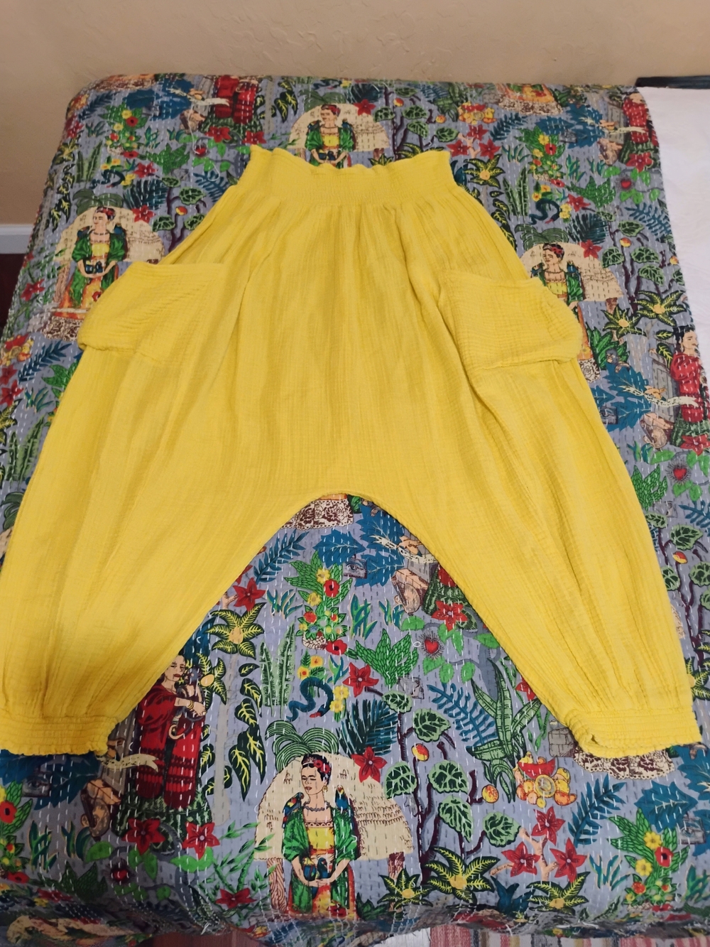 Free People Bright Yellow Wide-Leg Cotton Gauze Harem Pants